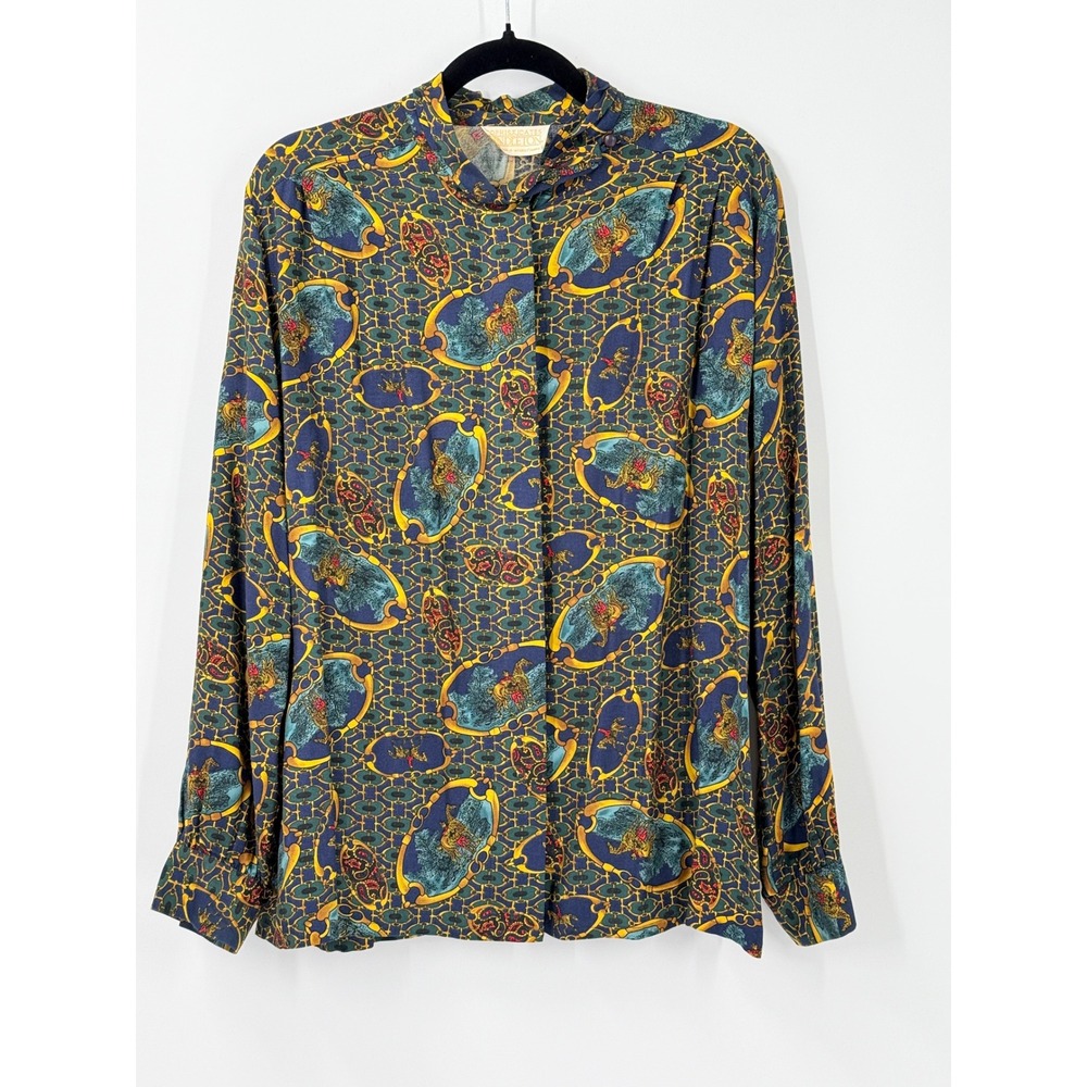 Vtg 80s 90s Pendleton Equestrian scarf Print button up top Womens sz 14 academia
